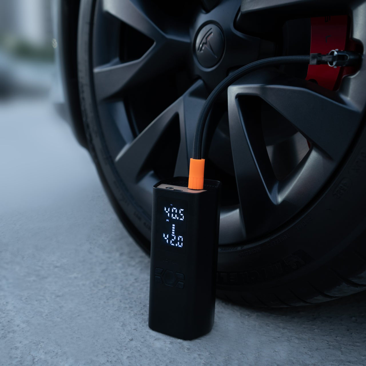 Portable Air Compressor for Tesla & Tire Valve Caps Combo