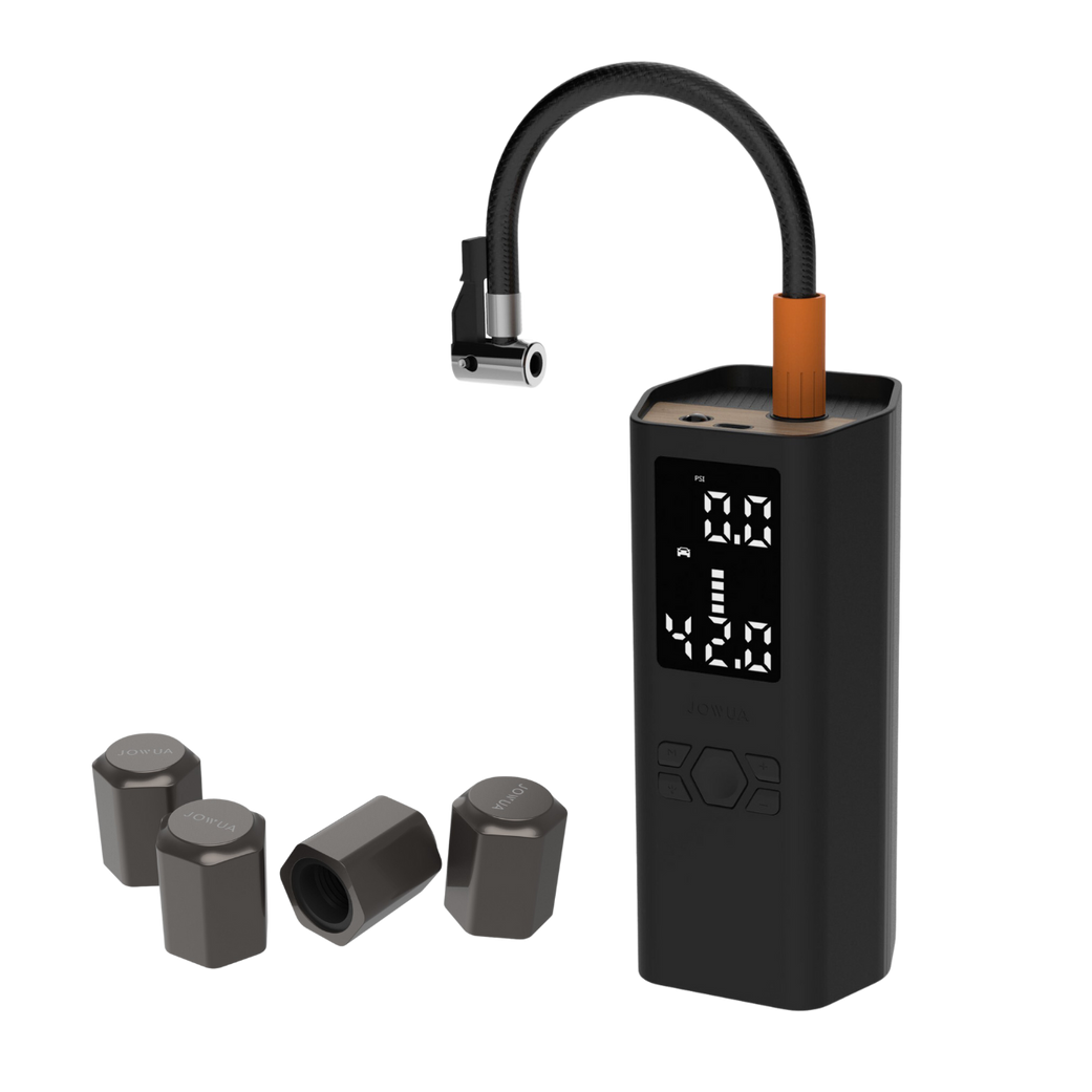 Portable Air Compressor for Tesla & Tire Valve Caps Combo