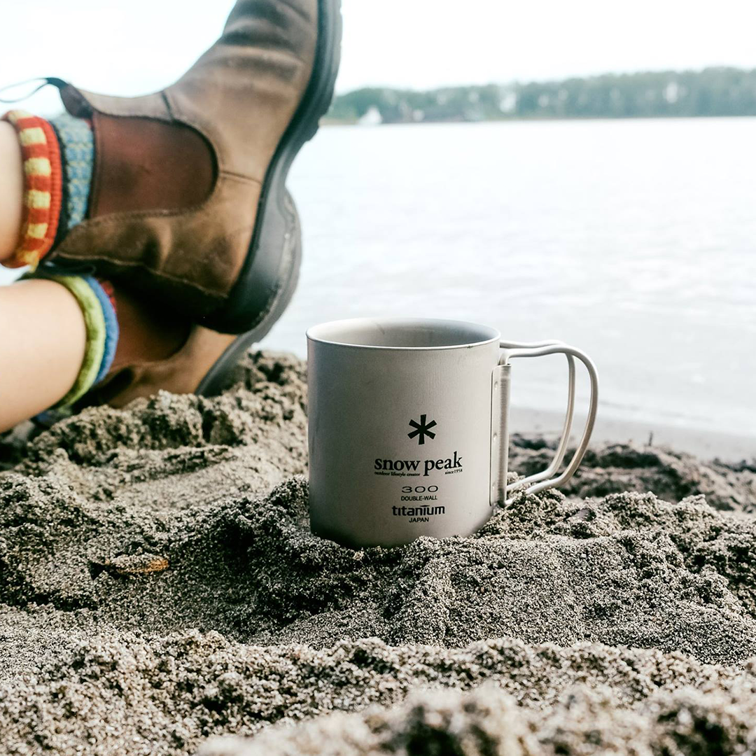 Snow Peak Titanium Double Wall Cup 300ml with Folding Handle - Storming Gravity