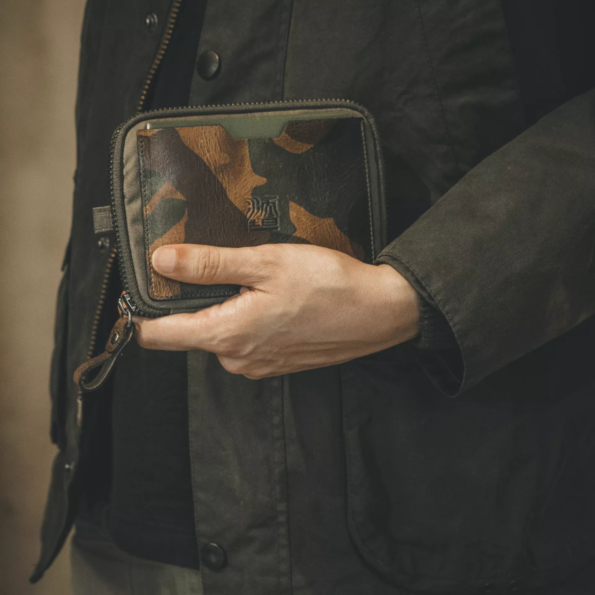 Woodland Camo Leather Passport Pouch / Travel Folio - Storming Gravity
