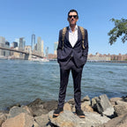 Mackall 45 Black + Gum shoes styled with a suit and backpack