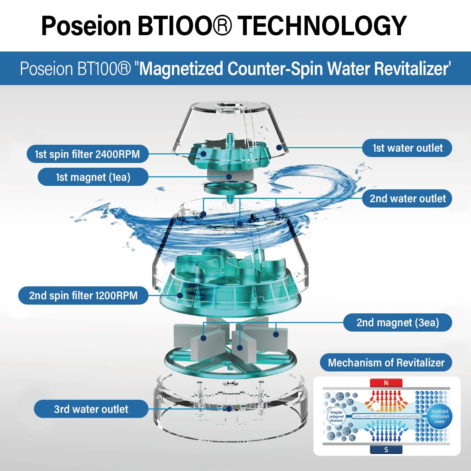 BT100 Magnetising Ionic Shower Head - Poseion