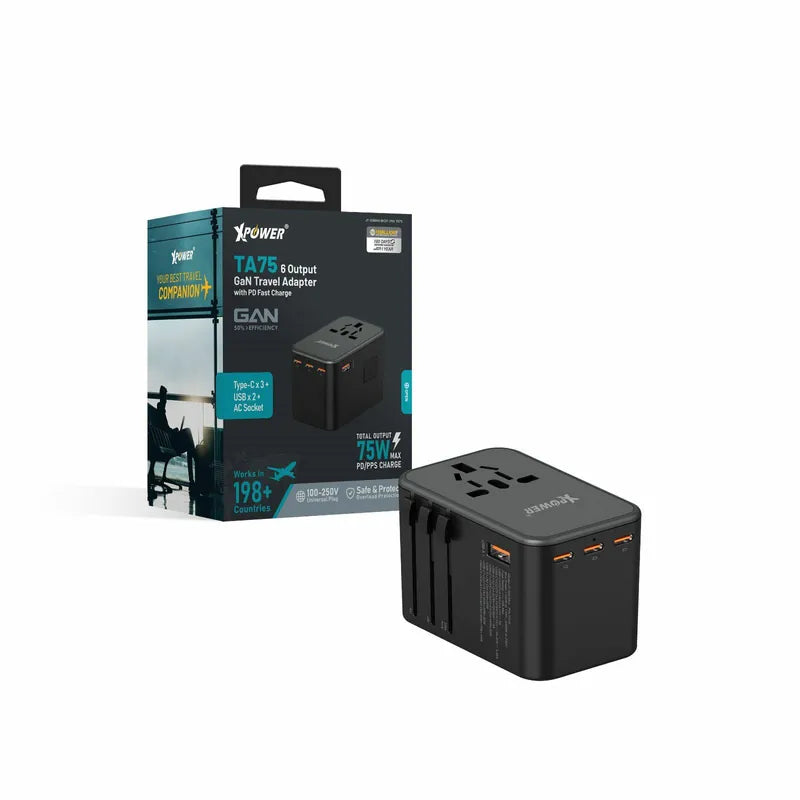 TA75 75W 6 Output GaN PD Travel Adapter