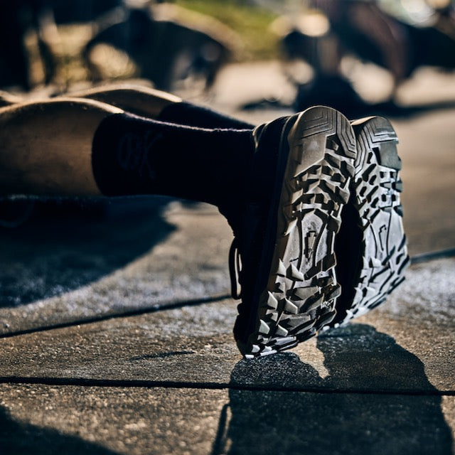Close-up of the triple-compound gum outsole on the Mackall 45