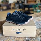 Mackall 45 Black + Gum product display showing black suede and tan rubber