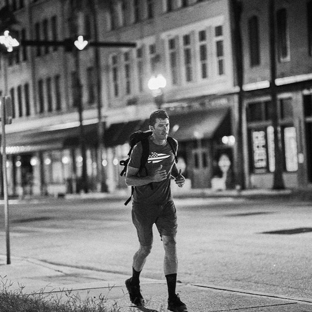 Mackall 45 Black + Gum shoes worn while running at night