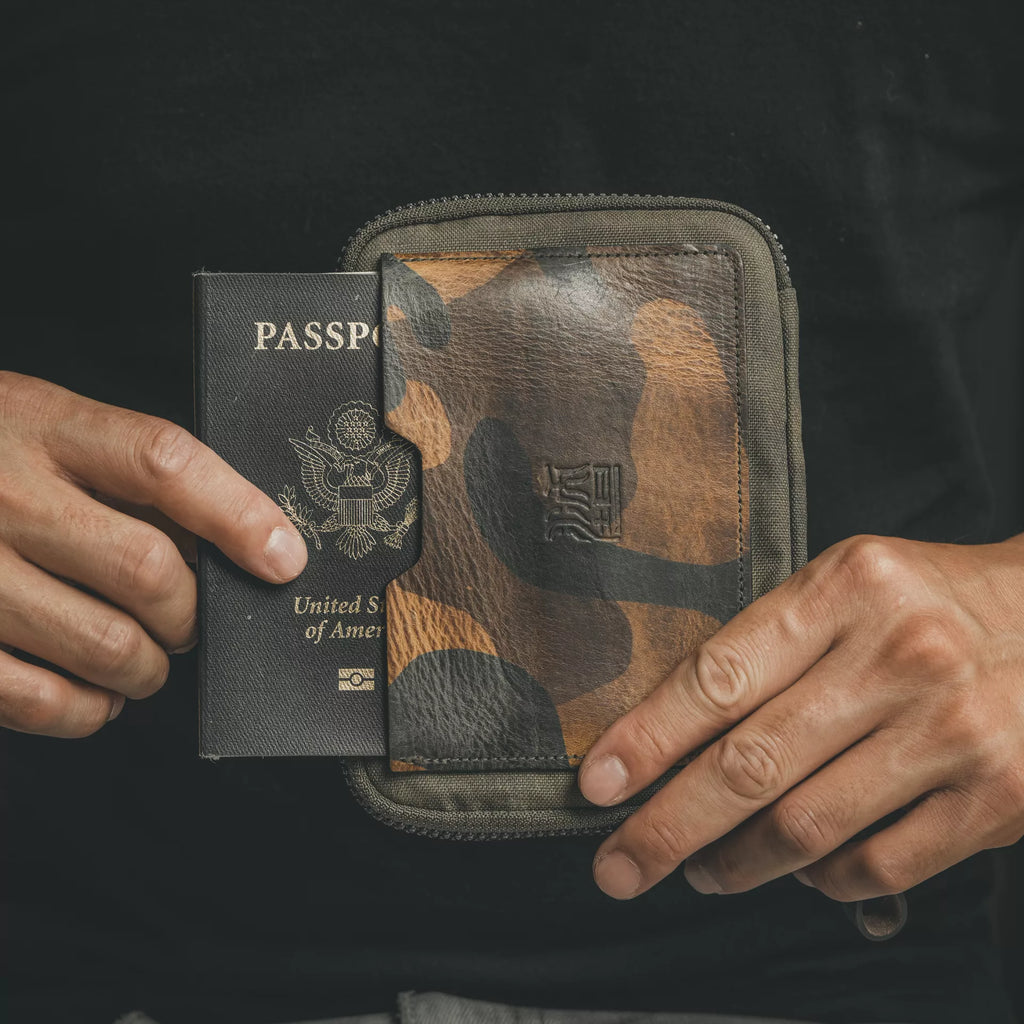 Woodland Camo Leather Passport Pouch / Travel Folio
